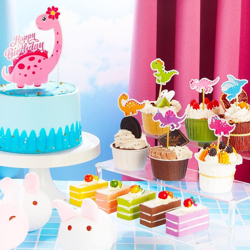 Containlol 37 Pieces Pink Dinosaur Cake Toppers for Girls Dinosaur Cupcake Toppers Girls Birthday Party Decorations Colorful Cake Decorations for Kids Birthday Girl Baby Shower Party Supplies - Image 3