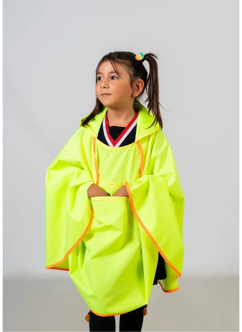 Belkızın Atölyesi Girls Neon Green Hooded Raincoat Poncho