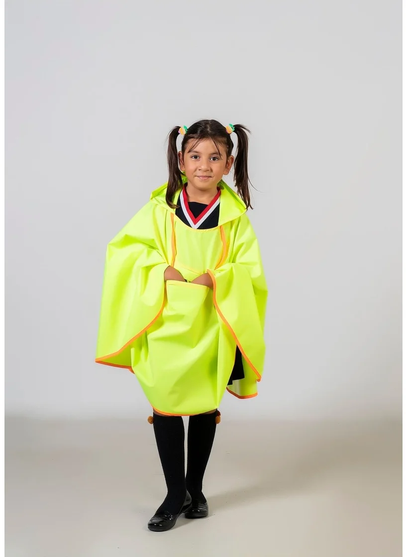 Belkızın Atölyesi Girls Neon Green Hooded Raincoat Poncho