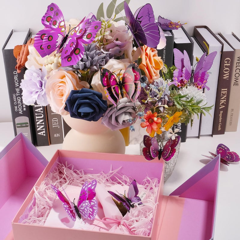 SAOROPEB 3D Butterfly Wall Decor  48 Pcs Double Layer Butterfly Decorations for Party Decorations Locker Decor Refrigerator Decal  Reusable (Purple) - Image 5