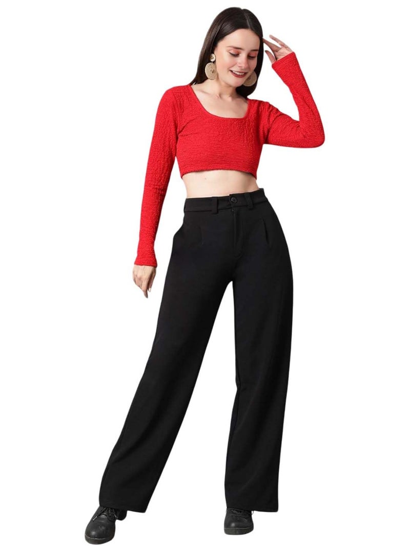KOTTY Womens Polyester Blend Straight Fit Trousers Jade Black - Image 1