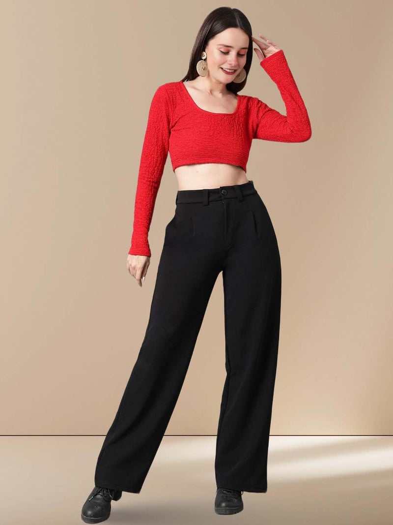 KOTTY Womens Polyester Blend Straight Fit Trousers Jade Black - Image 2
