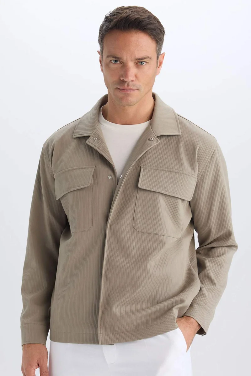 Defacto  Relax Fit Polo Neck Shirt Jacket for Men | Best Price UAE