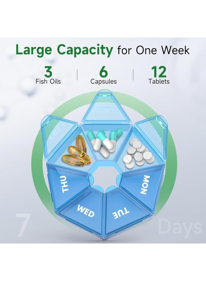 Weekly Pill Organizer 7 Day – 2PCS Large Pill Box with Easy-Open Lids – Portable Medicine, Vitamin & Supplement Holder for Tablets and Fish Oil Capsules – High Capacity Design Holds Up to 10 Pills per Compartment - Image 3