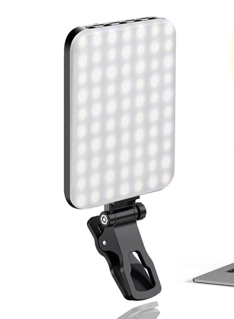 كيلا 60 مصباح LED محمول لإضاءة مؤتمرات الفيديو مع مشبك ومحول حامل ثلاثي للكاميرا قابل لإعادة الشحن 2200 مللي أمبير في الساعة CRI 97+، 3 أوضاع إضاءة للهاتف iPhone وكاميرا الويب والكمبيوتر المحمول والمكياج - Image 1