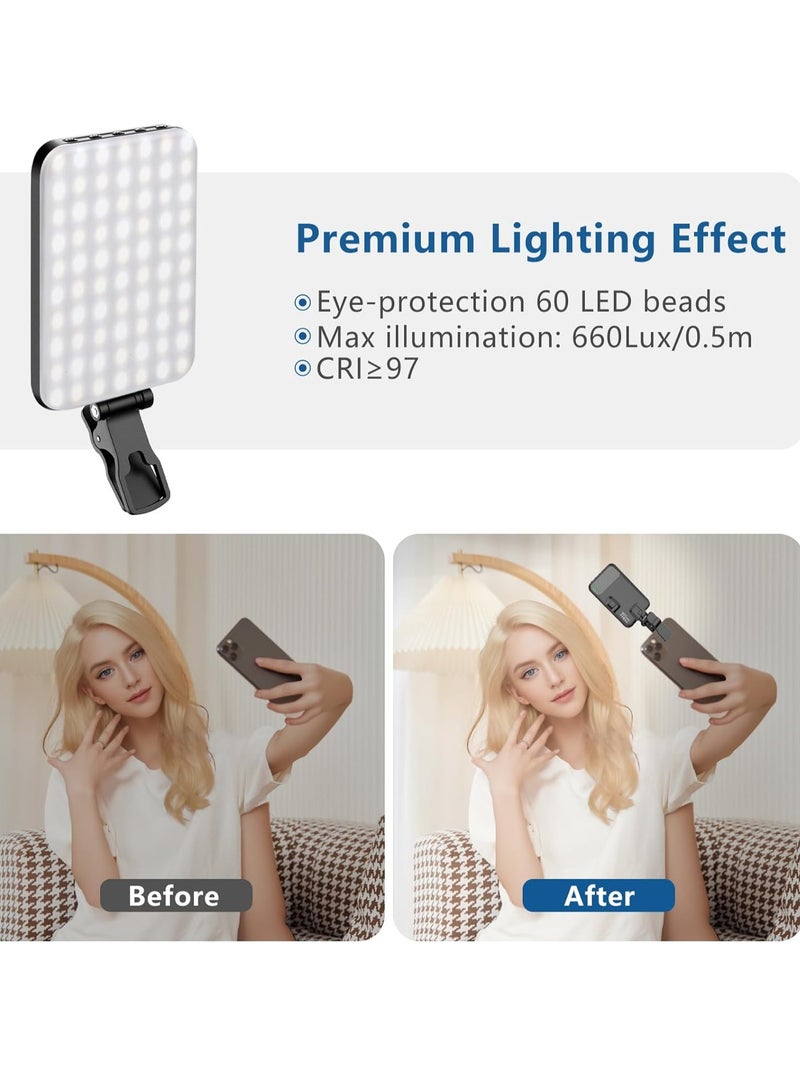كيلا 60 مصباح LED محمول لإضاءة مؤتمرات الفيديو مع مشبك ومحول حامل ثلاثي للكاميرا قابل لإعادة الشحن 2200 مللي أمبير في الساعة CRI 97+، 3 أوضاع إضاءة للهاتف iPhone وكاميرا الويب والكمبيوتر المحمول والمكياج - Image 4