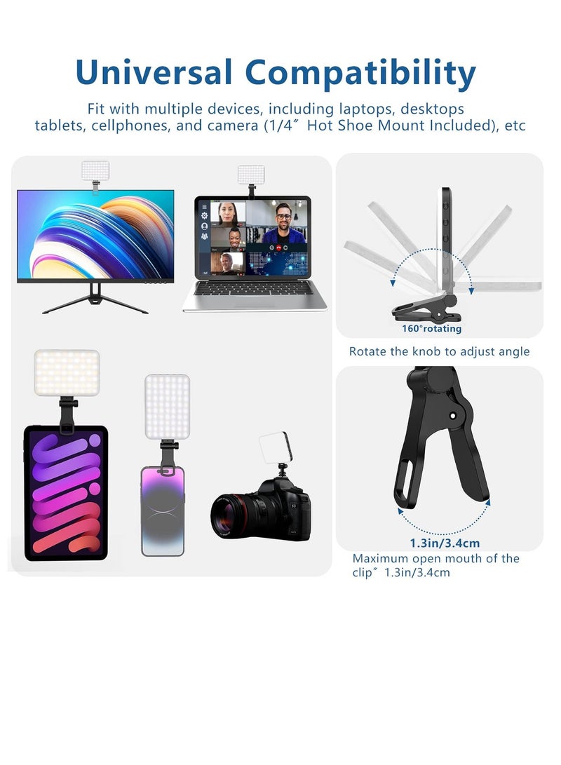 كيلا 60 مصباح LED محمول لإضاءة مؤتمرات الفيديو مع مشبك ومحول حامل ثلاثي للكاميرا قابل لإعادة الشحن 2200 مللي أمبير في الساعة CRI 97+، 3 أوضاع إضاءة للهاتف iPhone وكاميرا الويب والكمبيوتر المحمول والمكياج - Image 3