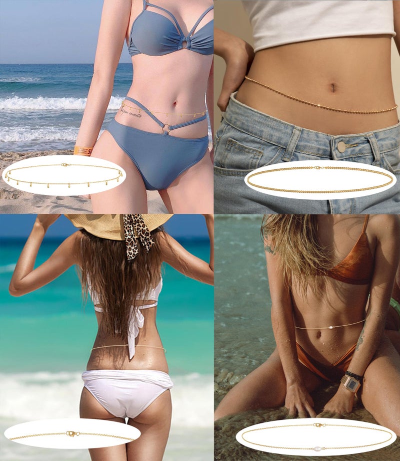 Tornito 8Pcs Waist Belly Chain 18K Gold Plated CZ Pearl Bead Belly Chain Summer Beach Sexy Body Chains Jewelry Accessories for Women Adjustable - Image 5