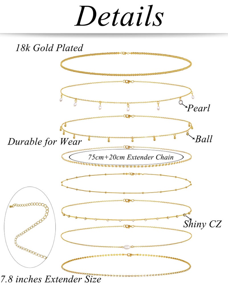Tornito 8Pcs Waist Belly Chain 18K Gold Plated CZ Pearl Bead Belly Chain Summer Beach Sexy Body Chains Jewelry Accessories for Women Adjustable - Image 3