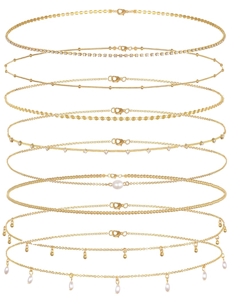 Tornito 8Pcs Waist Belly Chain 18K Gold Plated CZ Pearl Bead Belly Chain Summer Beach Sexy Body Chains Jewelry Accessories for Women Adjustable - Image 1