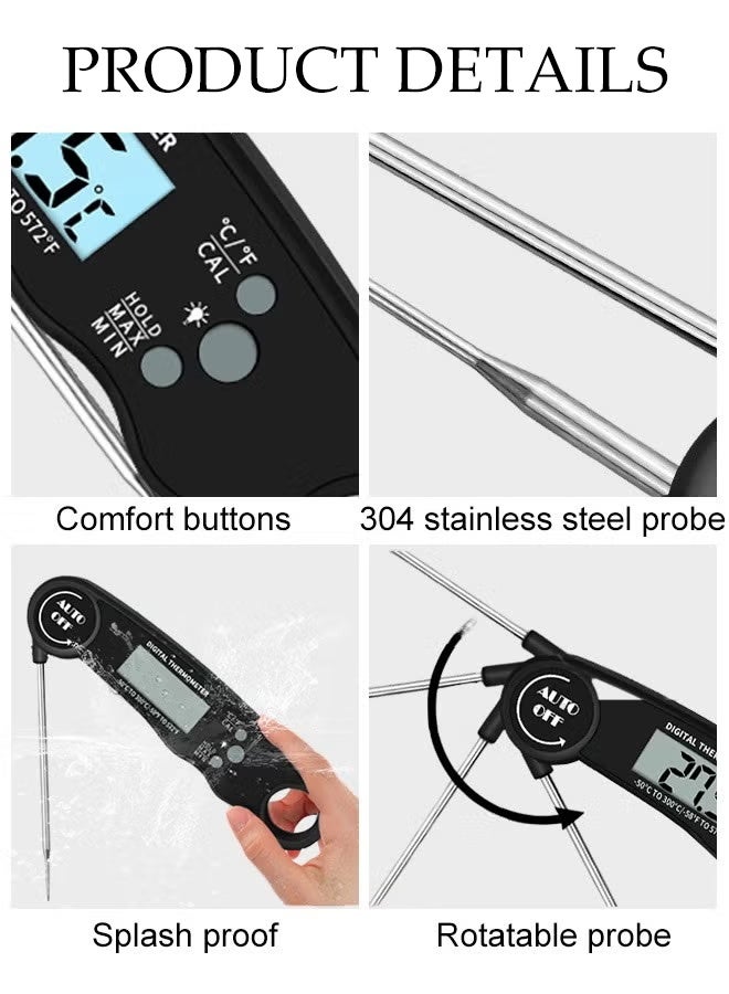 DUNISO Instant Read Meat Thermometer ,Super Accurate Detection with Magnet and Corkscrew,Wide Range,Portable Food Thermometer for Cooking, BBQ, Baking, Deep Frying(Black) - Image 3