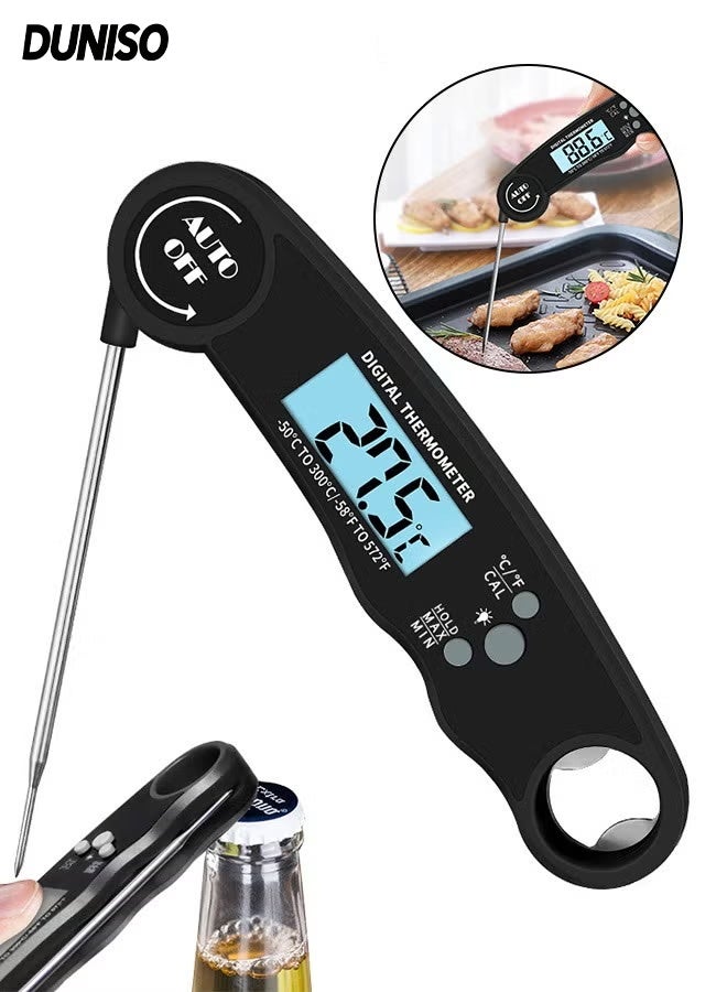 DUNISO Instant Read Meat Thermometer ,Super Accurate Detection with Magnet and Corkscrew,Wide Range,Portable Food Thermometer for Cooking, BBQ, Baking, Deep Frying(Black) - Image 1