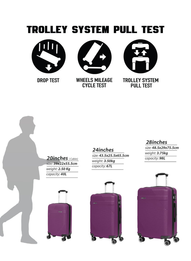 PARAJOHN Para John 28-Inch Large ABS Hard Case Checked-In Luggage Trolley Bag with 8 Spinner Wheels and Lock – Purple - Image 5