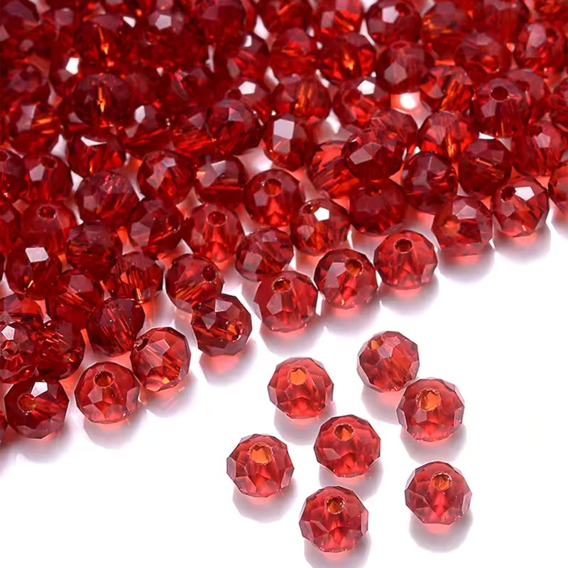 INDIKONB 8mm Glass Crystal Beads for Bracelets & Jewellery Making | Tyre Rondelle Transparent Beads for DIY Craft & Accessories (Red) - Image 5