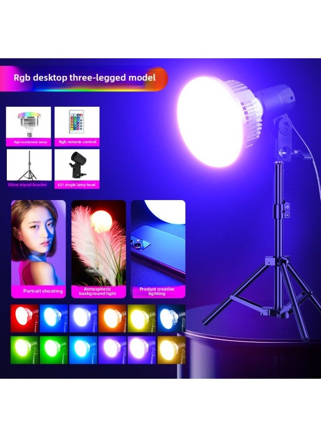 110V Divine Girl Hair Lamp E27 Screw Led Spotlight Background Atmosphere Focusing Live Light Spotlight-Light Source Color:RGB Atmosphere Hair Lamp Three-legged Background Light  - Image 1