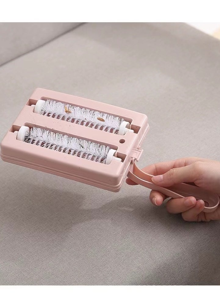 Laseta Portable hand twin roller type dusting brush, Cleaning Brush, carpet clean,pink color,for sofa,bed,blanket,carpet and pet hair remove etc.  - Image 2