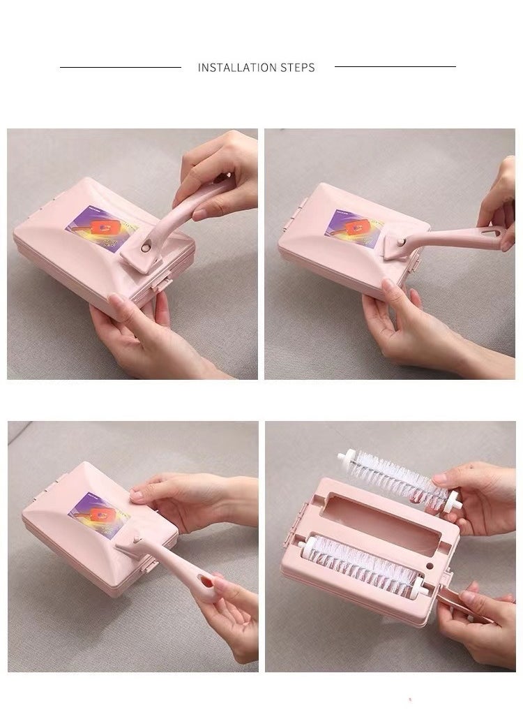 Laseta Portable hand twin roller type dusting brush, Cleaning Brush, carpet clean,pink color,for sofa,bed,blanket,carpet and pet hair remove etc.  - Image 5