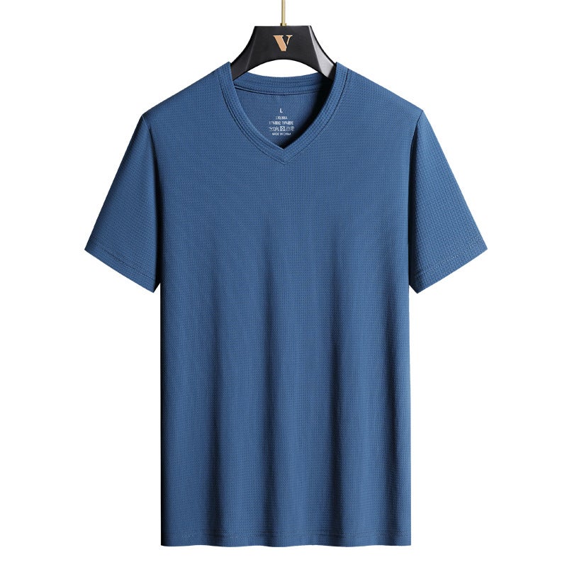 Wholesale Men's Collared Ice Silk Short-Sleeved Shirts Plus Fat Plus Size Fat Men's Summer Thin Loose Sports Chicken Heart Cross-Border - Image 1