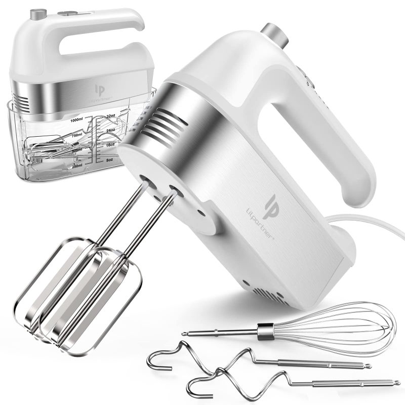 LILPARTNER Hand Mixer Electric 450W Kitchen Mixers with Scale Cup Storage Case Turbo BoostSelfControl Speed  5 Speed  Eject Button  5 Stainless Steel Accessories For Easy Whipping DoughCreamCake 