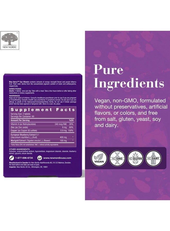 NEW NORDIC Blue Berry Eye Vitamin Lutein Supplement with Zinc, Supports Macular Pigmentation, Eye & Vision Function, 120 Tablets (Pack of 1) - Image 3