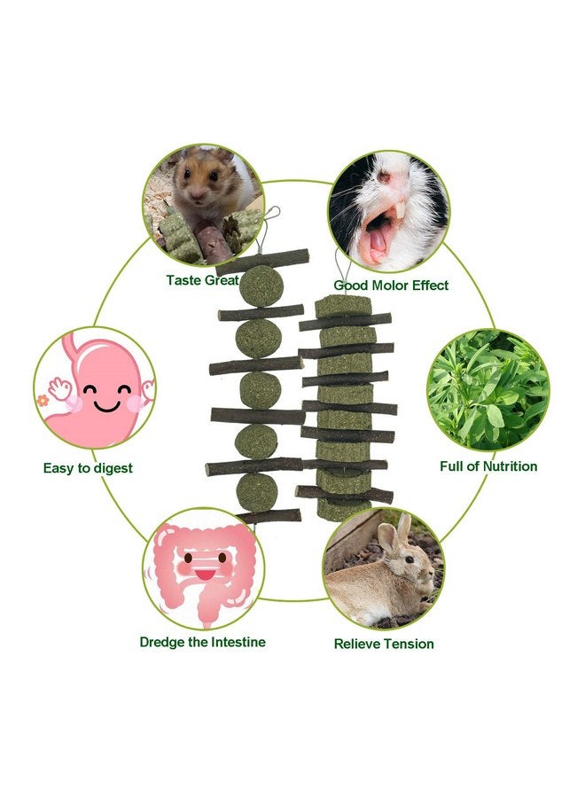 مكافآت الأرانب الطبيعية: أغصان من نبات البلوط مع كرات من عشب تيموثي وكعكة عشبية وألعاب مضغ معلقة للهامستر والأرانب والشنشيلة وخنازير غينيا - Image 2