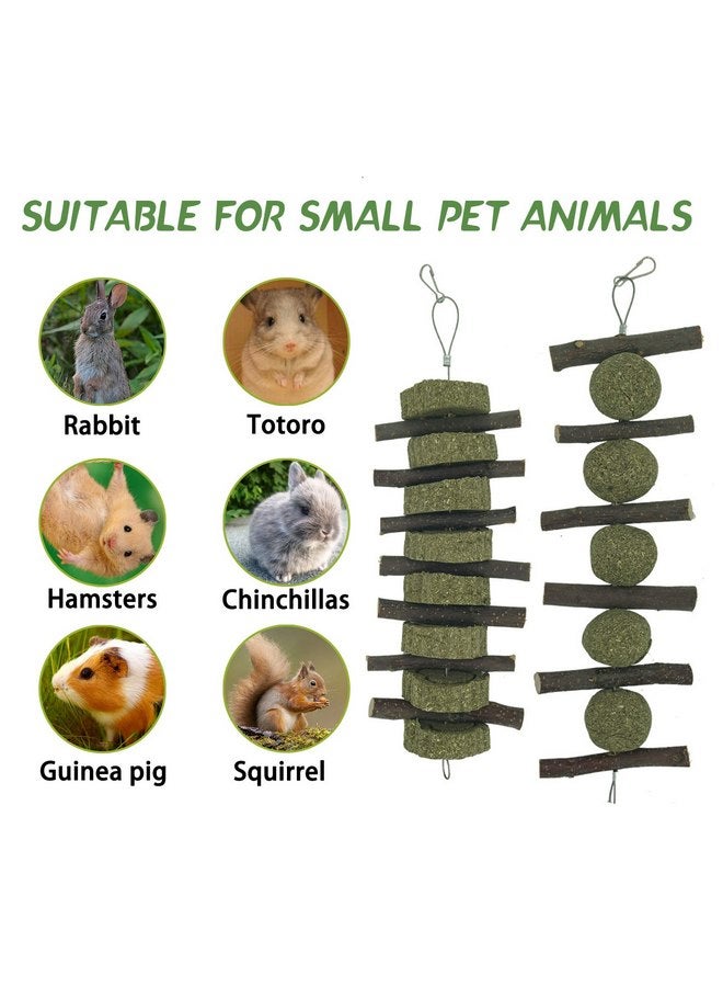 مكافآت الأرانب الطبيعية: أغصان من نبات البلوط مع كرات من عشب تيموثي وكعكة عشبية وألعاب مضغ معلقة للهامستر والأرانب والشنشيلة وخنازير غينيا - Image 3