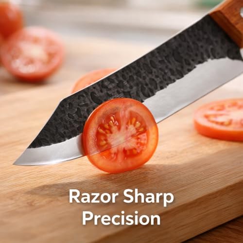 Machado Heavy Duty Cleaver Knife | Forged Stainless Steel Butcher Knife with Wooden Handle | Hammered Blade for Meat Cutting, Chopping & Outdoor BBQ | Professional Chef & Home Use - Image 2