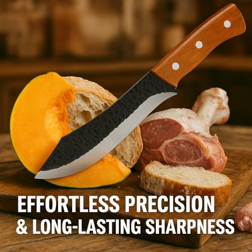 Machado Heavy Duty Cleaver Knife | Forged Stainless Steel Butcher Knife with Wooden Handle | Hammered Blade for Meat Cutting, Chopping & Outdoor BBQ | Professional Chef & Home Use - Image 5