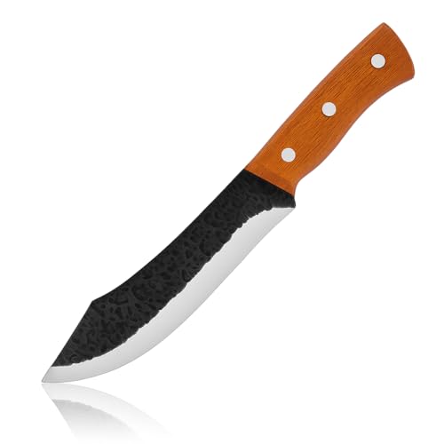 Machado Heavy Duty Cleaver Knife | Forged Stainless Steel Butcher Knife with Wooden Handle | Hammered Blade for Meat Cutting, Chopping & Outdoor BBQ | Professional Chef & Home Use - Image 1