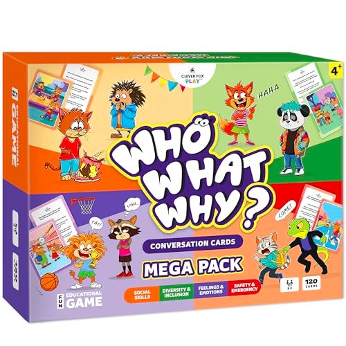 Clever Fox Play Who What Why Mega Pack Conversation Cards for Kids Conseling Speech Therapy Materials with 120 Picture Cards Wh Questions Speech Delay Learning Game Therapeutic Counselors Play Tool Ages 4 - Image 1