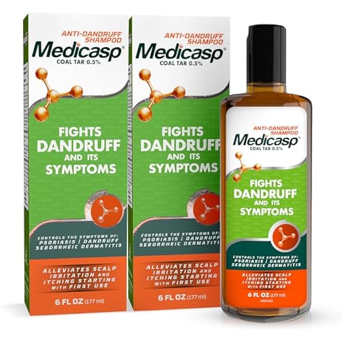 Medicasp COAL TAR GEL ANTI DANDRUFF SHAMPOO, TREATS SEBORRHEIC DERMATITIS & PSORIASIS, FORMULATED FOR DRY, FLAKY & ITCHY SCALP TREATMENT, FOR WOMEN & MEN, 6 OUNCE (PACK OF 2) - Image 1