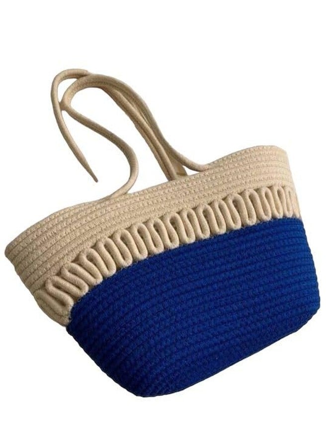 GHATIN Attractive Hand Bag | Summer Bag | Bucket Bag | Basket Bag | Bamboo Tote | Beach Bags for Women | Boho Bag | Kauna Bag | Handbag | Jute Bag | Handmade Bag (BEIGE BLUE SP) - Image 2