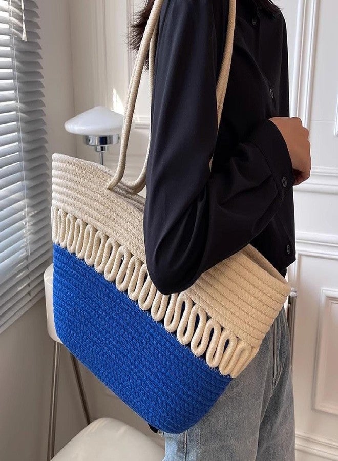 GHATIN Attractive Hand Bag | Summer Bag | Bucket Bag | Basket Bag | Bamboo Tote | Beach Bags for Women | Boho Bag | Kauna Bag | Handbag | Jute Bag | Handmade Bag (BEIGE BLUE SP) - Image 5