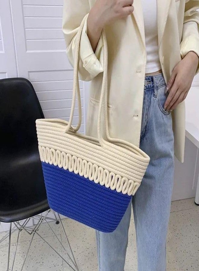 GHATIN Attractive Hand Bag | Summer Bag | Bucket Bag | Basket Bag | Bamboo Tote | Beach Bags for Women | Boho Bag | Kauna Bag | Handbag | Jute Bag | Handmade Bag (BEIGE BLUE SP) - Image 4