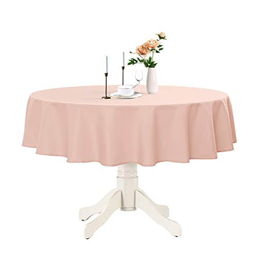 Romanstile Round Waterproof Tablecloth Stain Resistant Washable Table Cloths Wrinkle Free Polyester Table Covers for Kitchen Dining Party Wedding Indoor and Outdoor  Light Pink 60 Inch