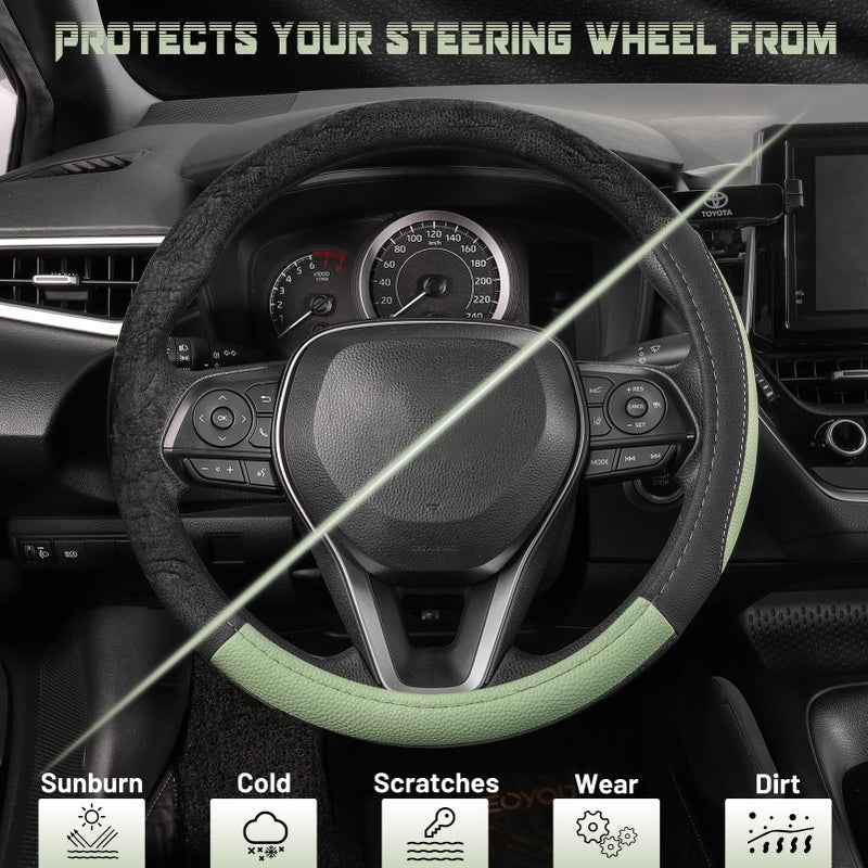 Seg Direct Steering Wheel Cover For Car  Standard Size 14.5-15 Inch  Auto Interior Accessories  Black And Pastel Green - Image 4