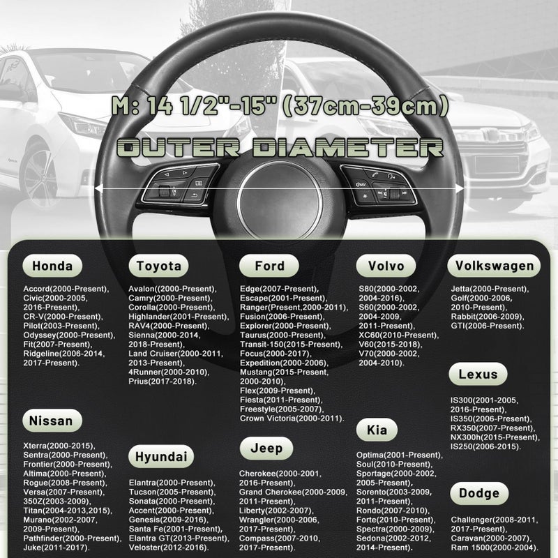 Seg Direct Steering Wheel Cover For Car  Standard Size 14.5-15 Inch  Auto Interior Accessories  Black And Pastel Green - Image 5