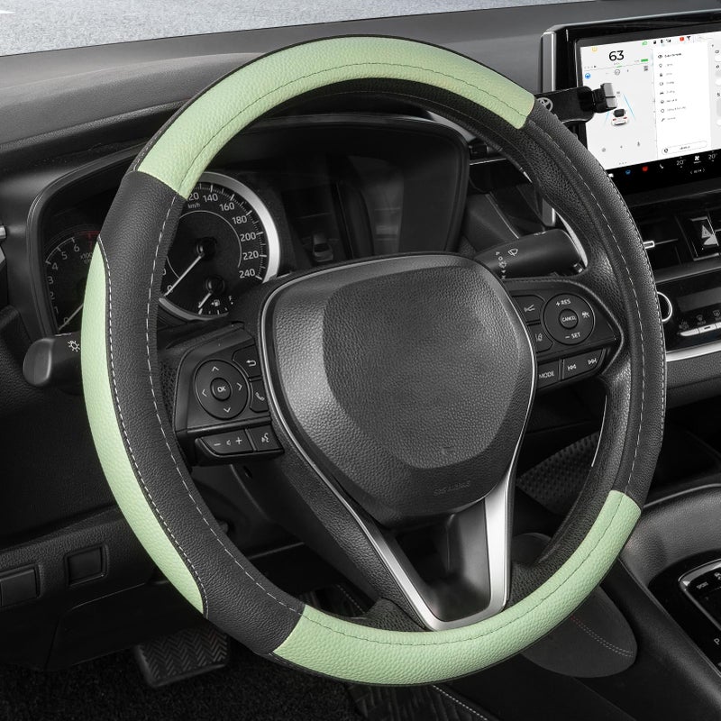 Seg Direct Steering Wheel Cover For Car  Standard Size 14.5-15 Inch  Auto Interior Accessories  Black And Pastel Green - Image 1