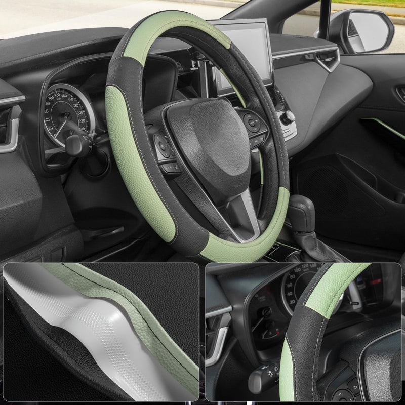 Seg Direct Steering Wheel Cover For Car  Standard Size 14.5-15 Inch  Auto Interior Accessories  Black And Pastel Green - Image 3