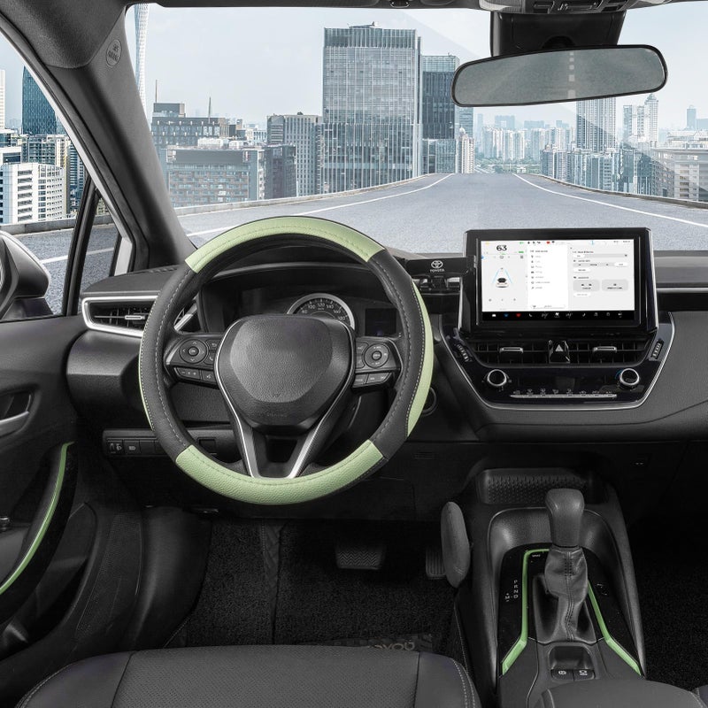 Seg Direct Steering Wheel Cover For Car  Standard Size 14.5-15 Inch  Auto Interior Accessories  Black And Pastel Green - Image 2
