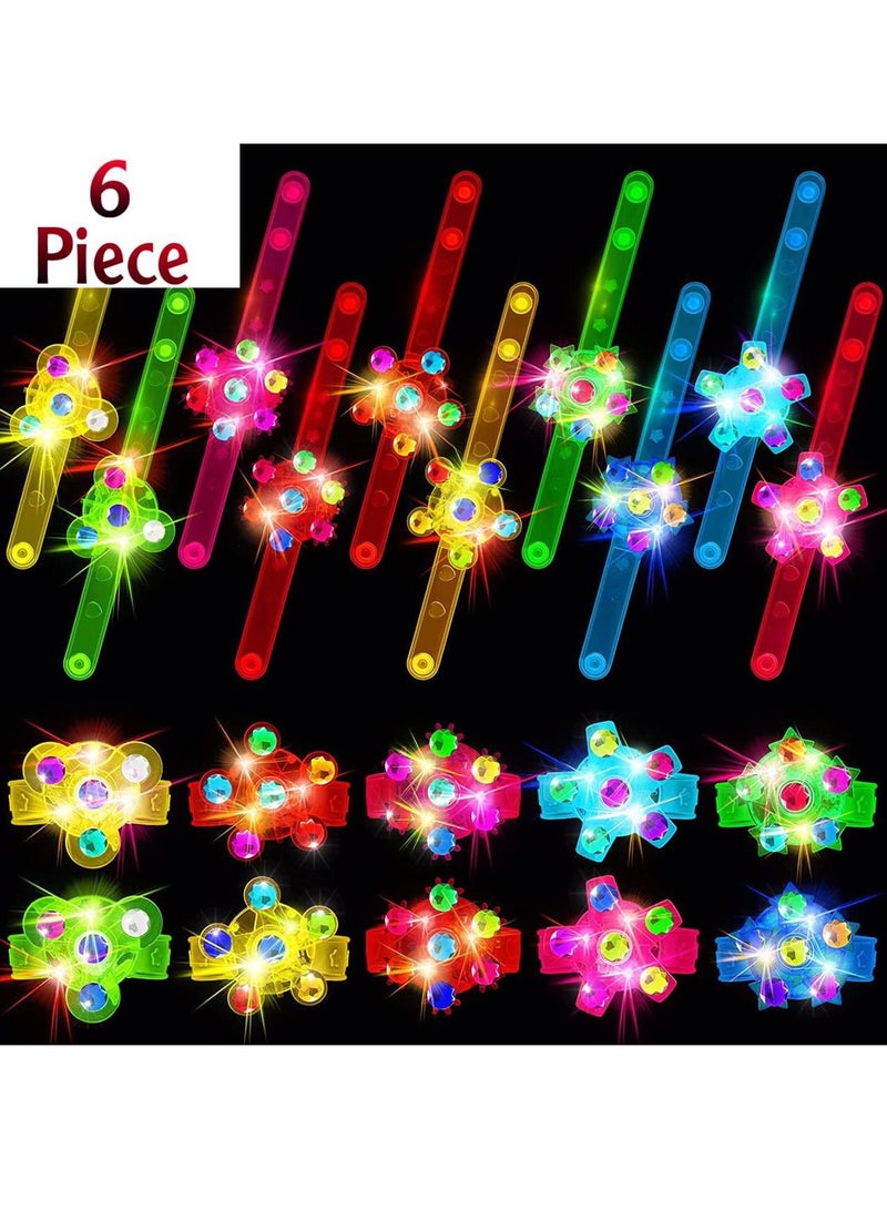 LEDIN 6 Piece LED Light Up Fidget Spinner Bracelets Party Favors For Kid Glow in The Dark Party Supplies Birthday Gifts Treasure Box Toys for Classroom Carnival Prizes Pinata Goodie Bags Stuffers - Image 1