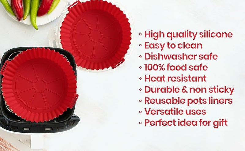 Konquer TimeS Silicone Air Fryer Liners,Replaces Flammable Parchment Paper, Air Fryer Silicone Basket Non-Stick Safe & Easy to Clean,Reusable.(Top: 8inch, Bottom: 6.75inch) Multicolor (8 inch, 1) - Image 3