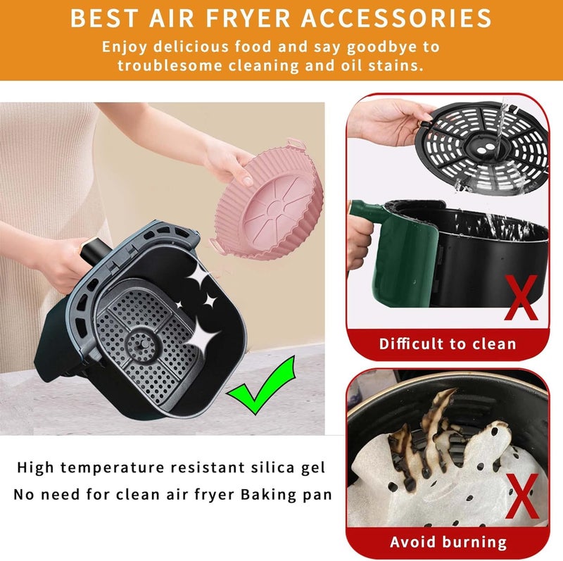 Konquer TimeS Silicone Air Fryer Liners,Replaces Flammable Parchment Paper, Air Fryer Silicone Basket Non-Stick Safe & Easy to Clean,Reusable.(Top: 8inch, Bottom: 6.75inch) Multicolor (8 inch, 1) - Image 4