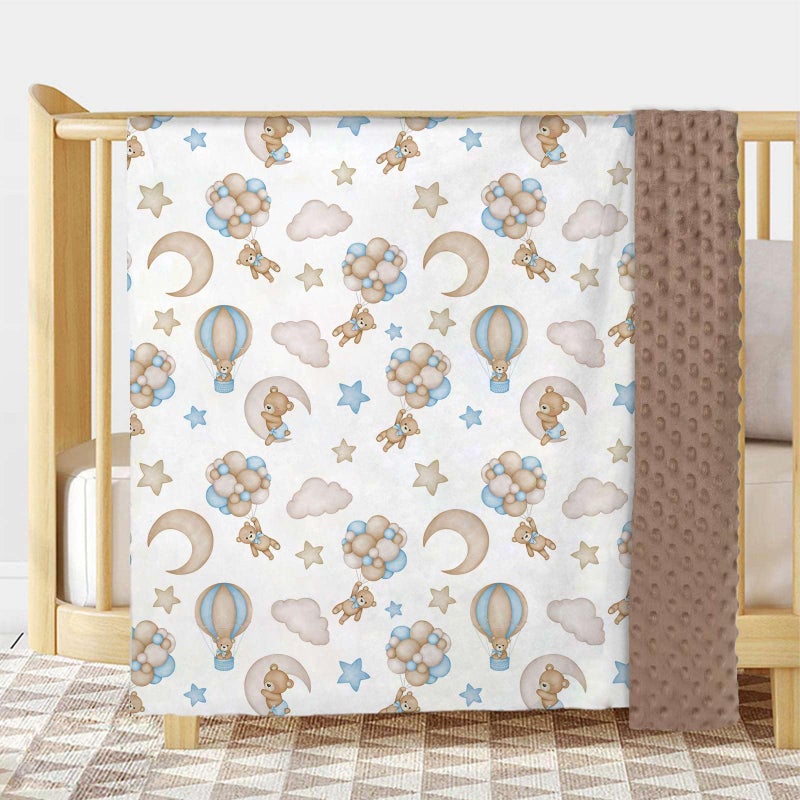 Buerhanerry Bear Baby Blanket for Unisex Boys Girls, Blue Bear Toddler Soft Minky Blanket with Double Layer Dotted Backing, Nursery Newborn Baby Crib Receiving Blanket, 30"x40" - Image 2
