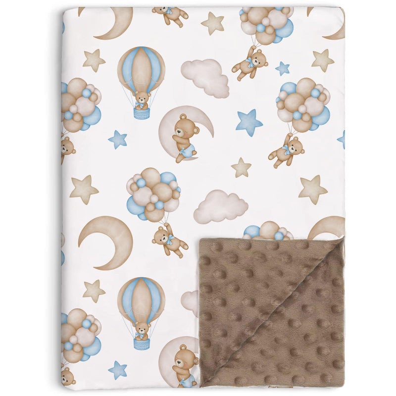 Buerhanerry Bear Baby Blanket for Unisex Boys Girls, Blue Bear Toddler Soft Minky Blanket with Double Layer Dotted Backing, Nursery Newborn Baby Crib Receiving Blanket, 30"x40" - Image 1