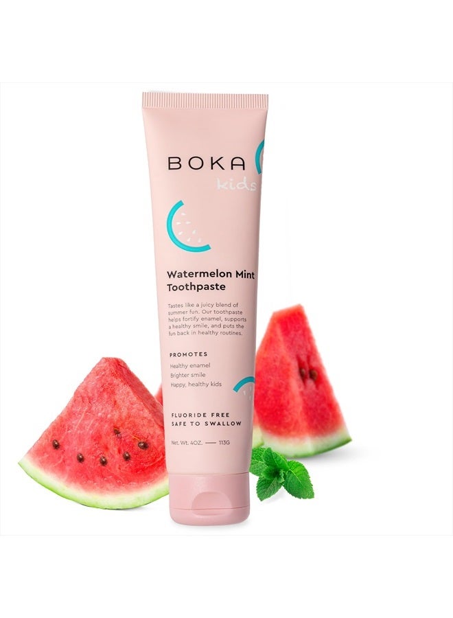 BOKA Fluoride Free Toothpaste- Nano Hydroxyapatite, Remineralizing, Sensitive Teeth, Whitening- Dentist Recommended for Adult, Kids Oral Care- Watermelon Mint Flavor, 4oz 1Pk - US Manufactured - Image 1