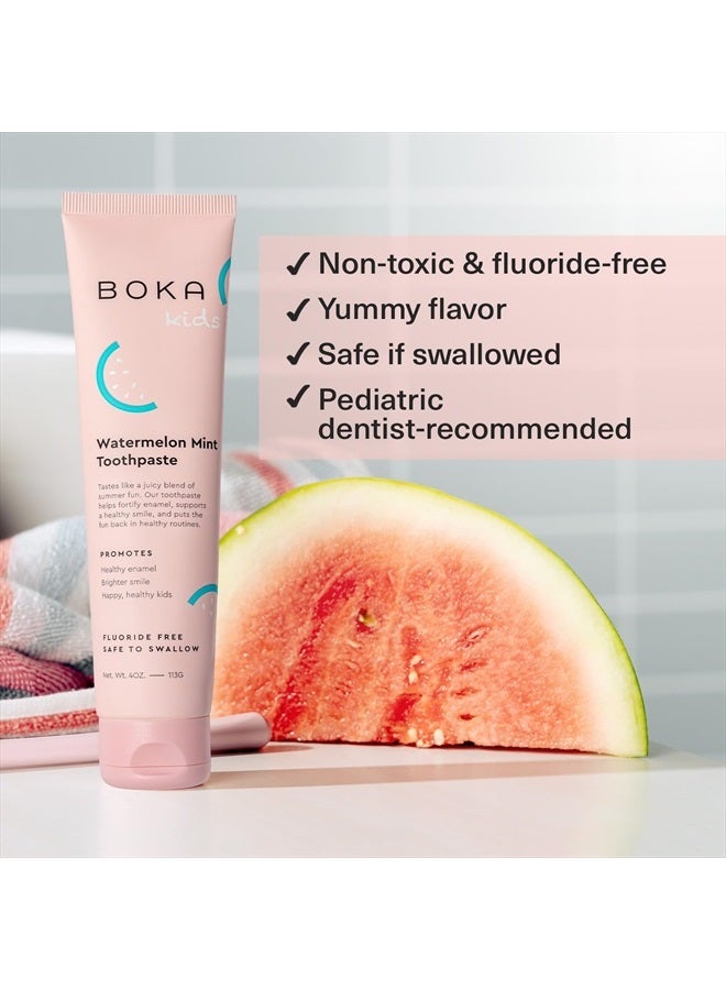BOKA Fluoride Free Toothpaste- Nano Hydroxyapatite, Remineralizing, Sensitive Teeth, Whitening- Dentist Recommended for Adult, Kids Oral Care- Watermelon Mint Flavor, 4oz 1Pk - US Manufactured - Image 2