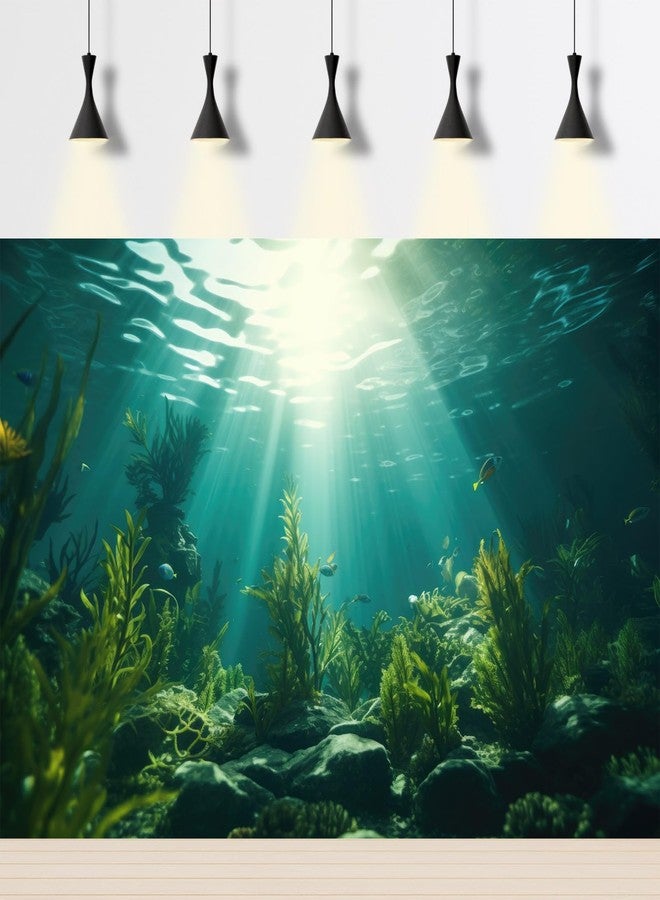 CaterRina Aquarium Background Underwater Aquatic Plants Rocks Fish Tank Background Tropical Fish Sun Rays Landscapes Terrarium Backgrounds Undersea Rocks Green Seaweeds Reptile Tank Backgrounds Poster 30x18in - Image 2