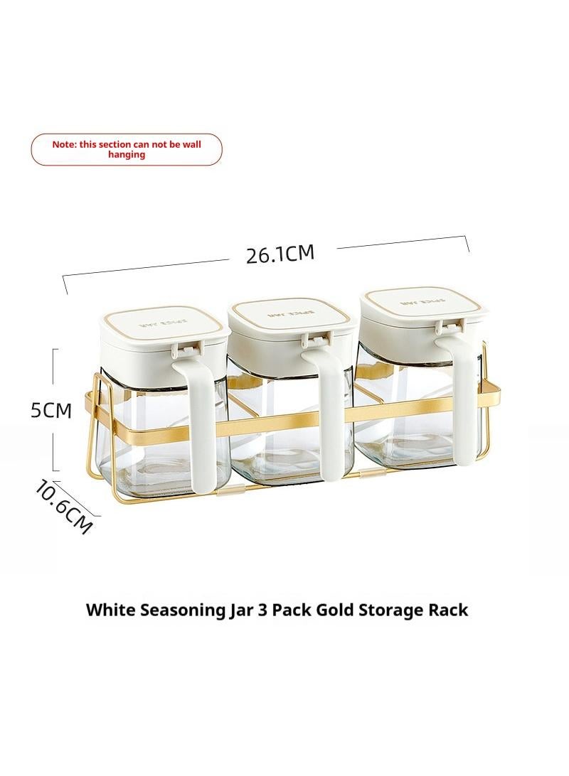 Bluejw Seasoning Jar Organizer Condiment Jar Spice Container Kit With Rack And Spoons, 3Pc Clear Glass Kitchen Spice Pots, Salt Pepper Sugar Storage, Container Condiment Jars Seasoning Box - Image 2