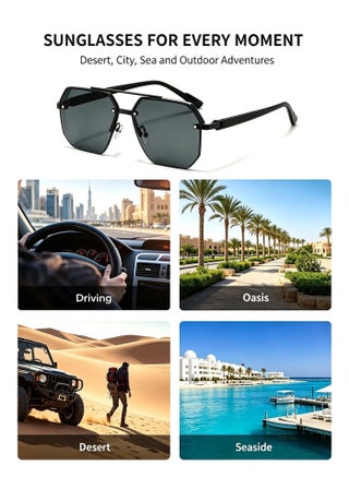 2026 Newest Men's Sunglasses - Oversized Frame for Face Slimming, UV Protection Semi-Rimless Sunglasses, Ideal for Driving - view 5